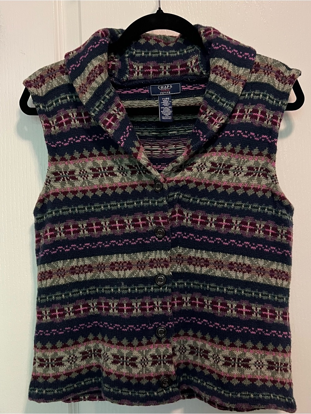 Vintage Chaps Multicolor Button-Front Fair Isle Vest blue purple green
